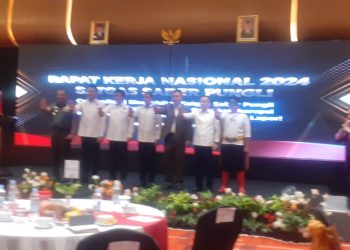 Rakernas Satgas Saber Pungli Pusat dan Launching Aplikasi SI DULi dan SPAN melaksanakan Rapat Kerja Nasional Tahun 2024, dengan tema optimalisasi sinergitas satgas saber pungli guna penguatan indeks perilaku anti korupsi melalui interoperabilitas SI DULI dan SP4N Lapor! bertempat di Jakarta, Rabu