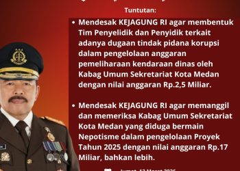 Kabag Umum Sekretariat Kota Medan diduga korupsi, MADILOG SUMUT akan aksi unjuk rasa di KEJAGUNG RI