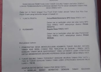 Diduga Modus Tukar Guling Dengan Lahan Pribadi Kepala Desa Rindu Hati Kecamatan Gumay Ulu Serobot Tanah Desa